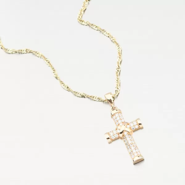 Přívěsek žluté zlato 585 zirkon kříž 13R-423