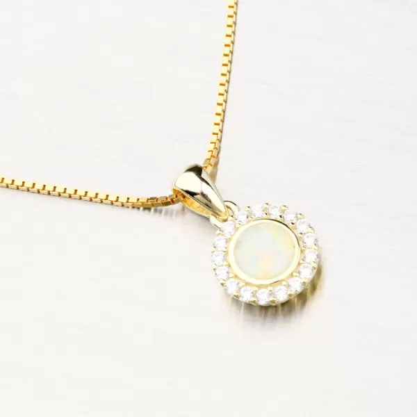 Pozlacený stříbrný přívěsek s bílým opálem a se zirkony PKL-3131