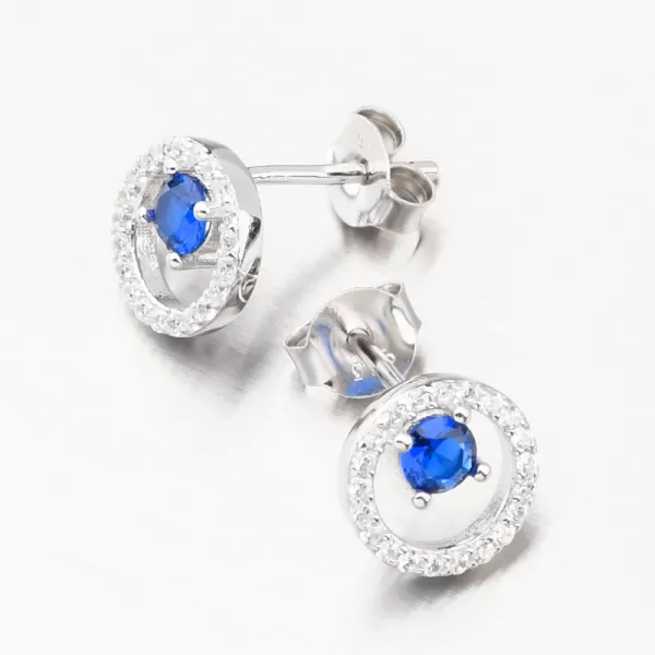 Stříbrné náušnice pecky se safírem a se zirkony PKL-2176