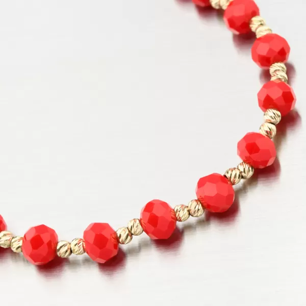 Náramek žluté zlato 585 červený provázkový kuličkami PKL24-032