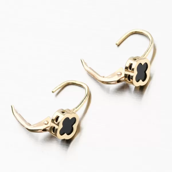 Zlaté náušnice čtyřlístky s onyxem PKL22-048
