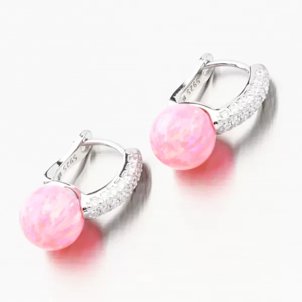 Stříbrné náušnice s růžovým opálem a se zirkony PKL-2164