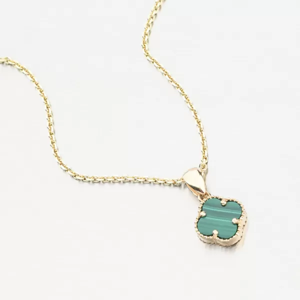 Dámský přívěsek žluté zlato 585 zeleným kamenem malachit čtyřlístek 13R-426