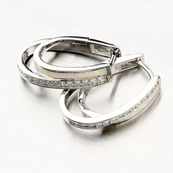 Visací stříbrné náušnice s bílým opálem a se zirkony PKL-2137