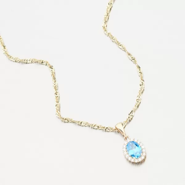 Dámský přívěsek žluté zlato 585 zirkon modrý topaz a 13R-429