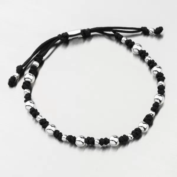 Náramek černý provázkový s kuličkami 74-5189B-Black
