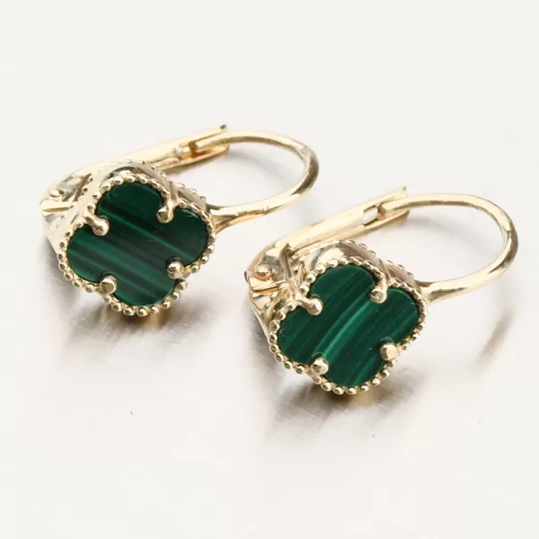 Dámské náušnice žluté zlato 585 s malachitem 12R-766