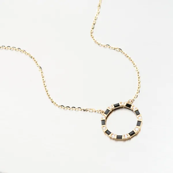 Dámský náhrdelník žluté zlato 585 zirkon 144P-151705-Black