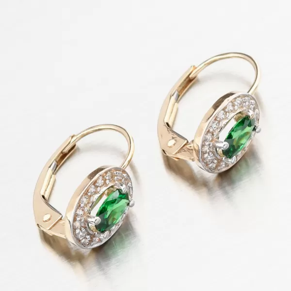 Dámské náušnice žluté zlato 585 zirkon se smaragd 52GZ-8049-ZL-SMAR-KL