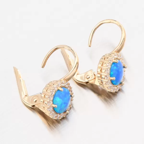 Dámské náušnice žluté zlato 585 zirkon s opál a 12R-745