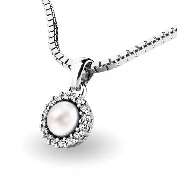 Zlatý perlový přívěsek se zirkony 10931-B-FW-ZIR