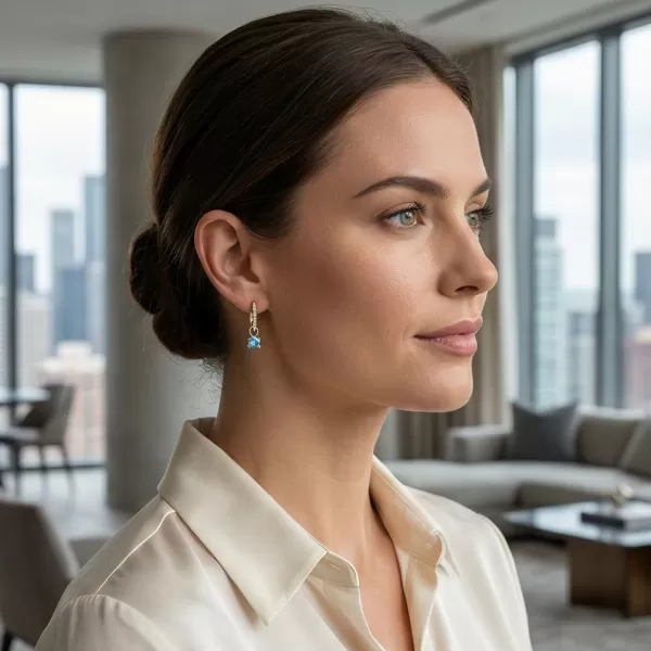 Dámské náušnice žluté zlato 585/1000 přírodní diamant 0.45 ct G/SI briliantové s topaz 10863-ZL-DIA-TPZ