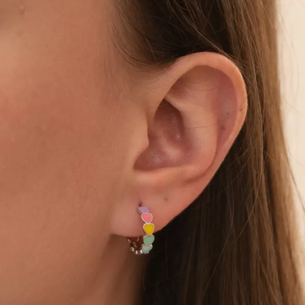 Dámské náušnice stříbro 925 kruhy s barevnými srdíčky PKL-2234