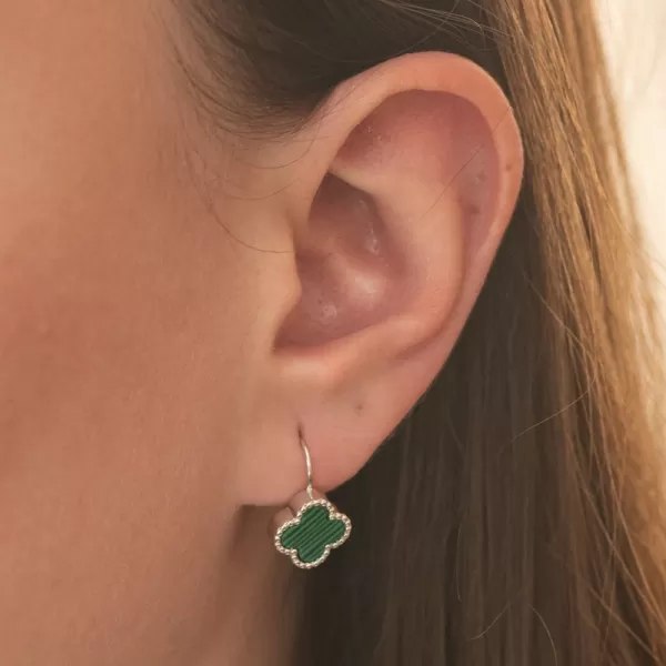 Dámské náušnice stříbro 925 čtyřlístky s malachitem PKL-2226