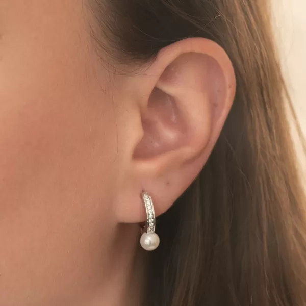 Dámské náušnice stříbro 925 perly kruhy s a se zirkony PKL-2238