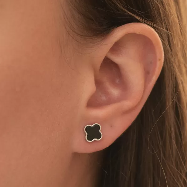 Dámské náušnice stříbro 925 čtyřlístky s onyxem PKL-2247