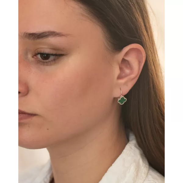 Dámské náušnice stříbro 925 čtyřlístky s malachitem PKL-2226