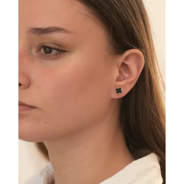 Dámské náušnice stříbro 925 čtyřlístky s onyxem PKL-2247