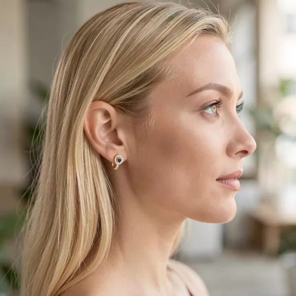 Náušnice žluté zlato 585/1000, přírodní diamanty a safíry, 109015-ZL-SAF