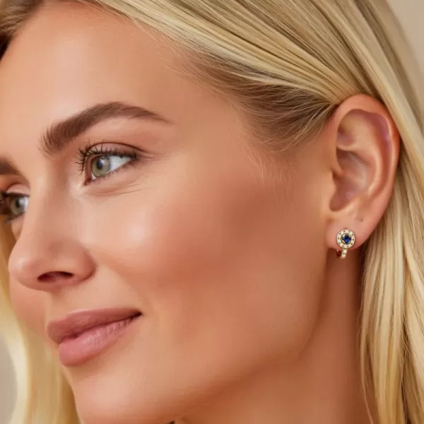 Náušnice žluté zlato 585/1000, přírodní diamanty a safíry, 109015-ZL-SAF