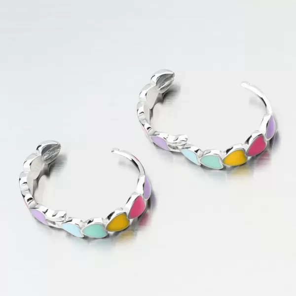 Dámské náušnice stříbro 925 kruhy s barevnými srdíčky PKL-2234