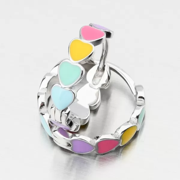 Dámské náušnice stříbro 925 kruhy s barevnými srdíčky PKL-2234