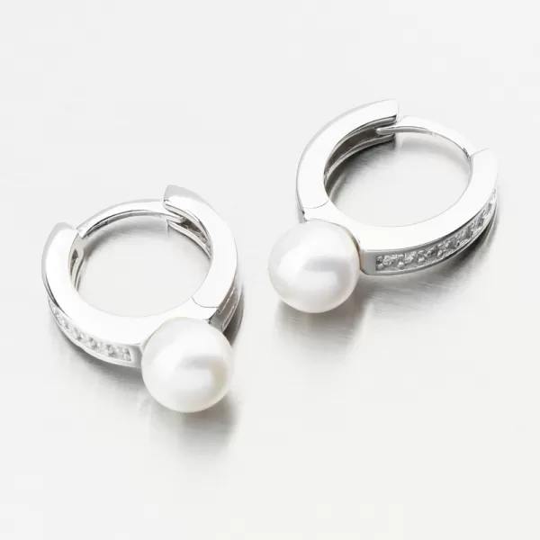 Dámské náušnice stříbro 925 perly kruhy s a se zirkony PKL-2238