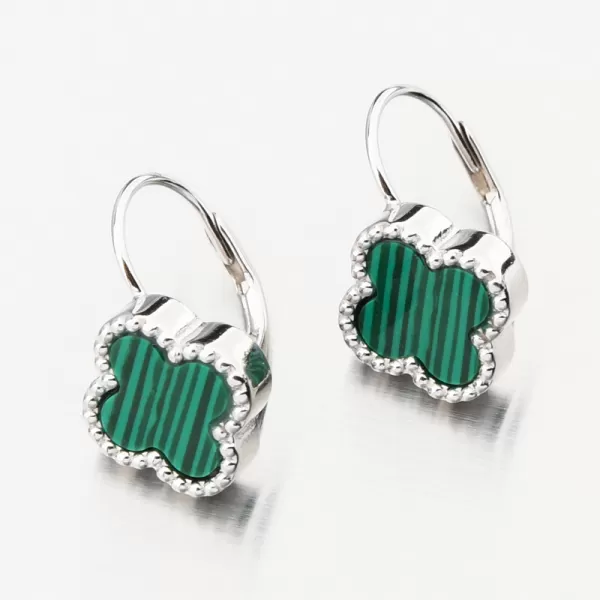 Dámské náušnice stříbro 925 čtyřlístky s malachitem PKL-2226