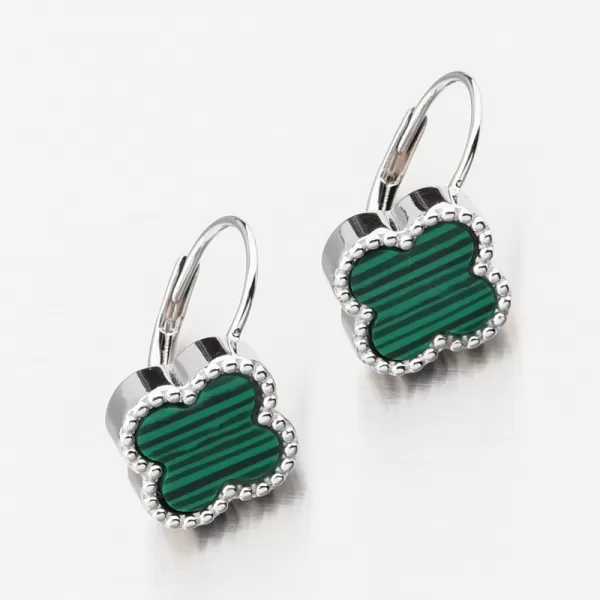 Dámské náušnice stříbro 925 čtyřlístky s malachitem PKL-2226