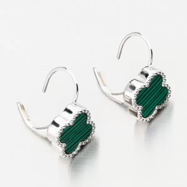 Dámské náušnice stříbro 925 čtyřlístky s malachitem PKL-2226