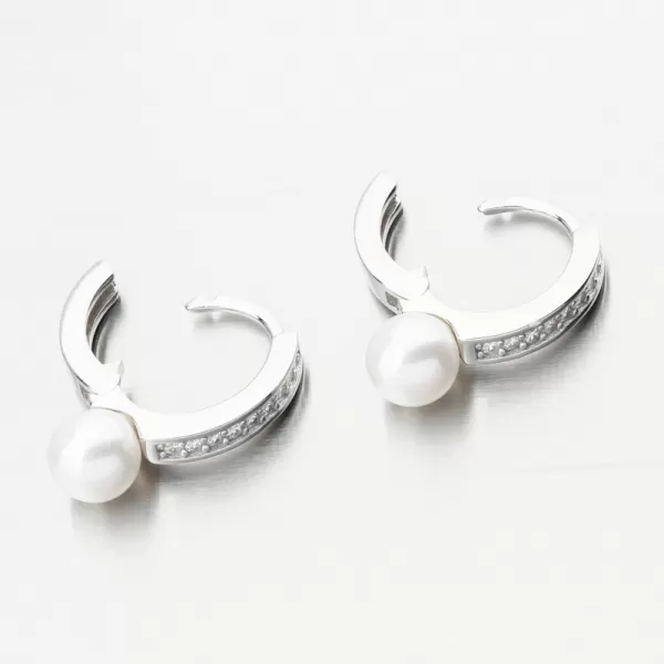 Dámské náušnice stříbro 925 perly kruhy s a se zirkony PKL-2238