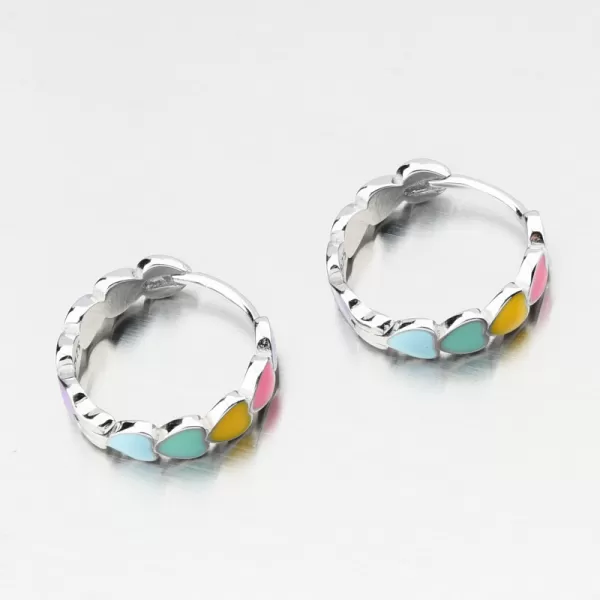 Dámské náušnice stříbro 925 kruhy s barevnými srdíčky PKL-2234
