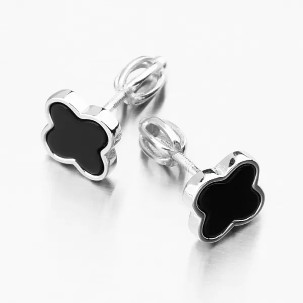 Dámské náušnice stříbro 925 čtyřlístky s onyxem PKL-2247