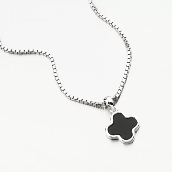 Dámský přívěsek stříbro 925 zirkon čtyřlístek s onyxem PKL-3153