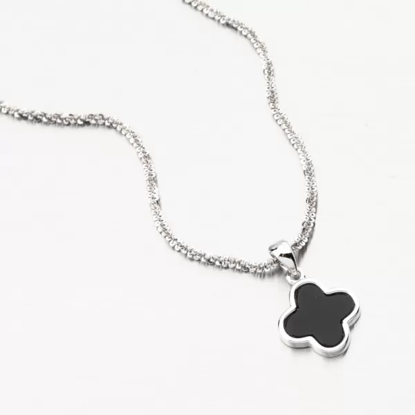 Dámský přívěsek stříbro 925 zirkon čtyřlístek s onyxem PKL-3153