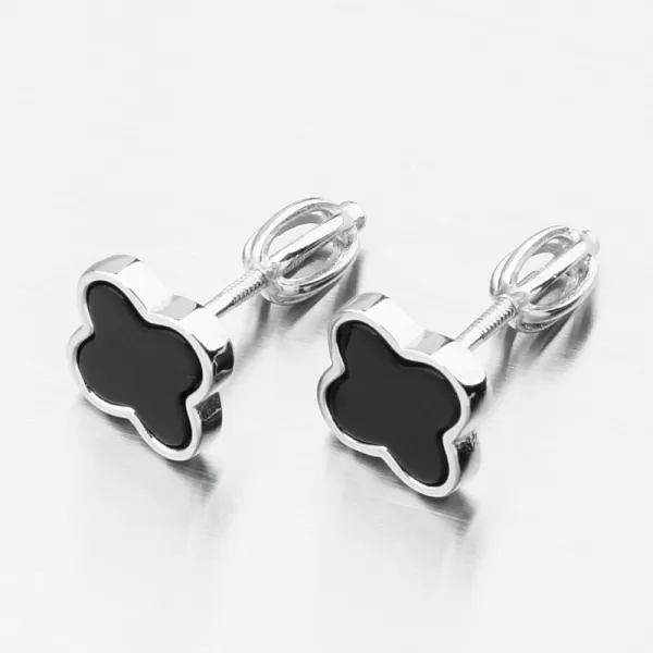 Dámské náušnice stříbro 925 čtyřlístky s onyxem PKL-2247