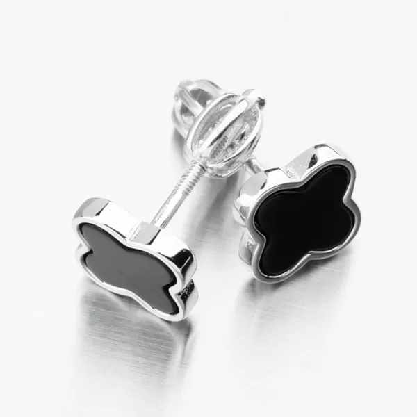 Dámské náušnice stříbro 925 čtyřlístky s onyxem PKL-2247